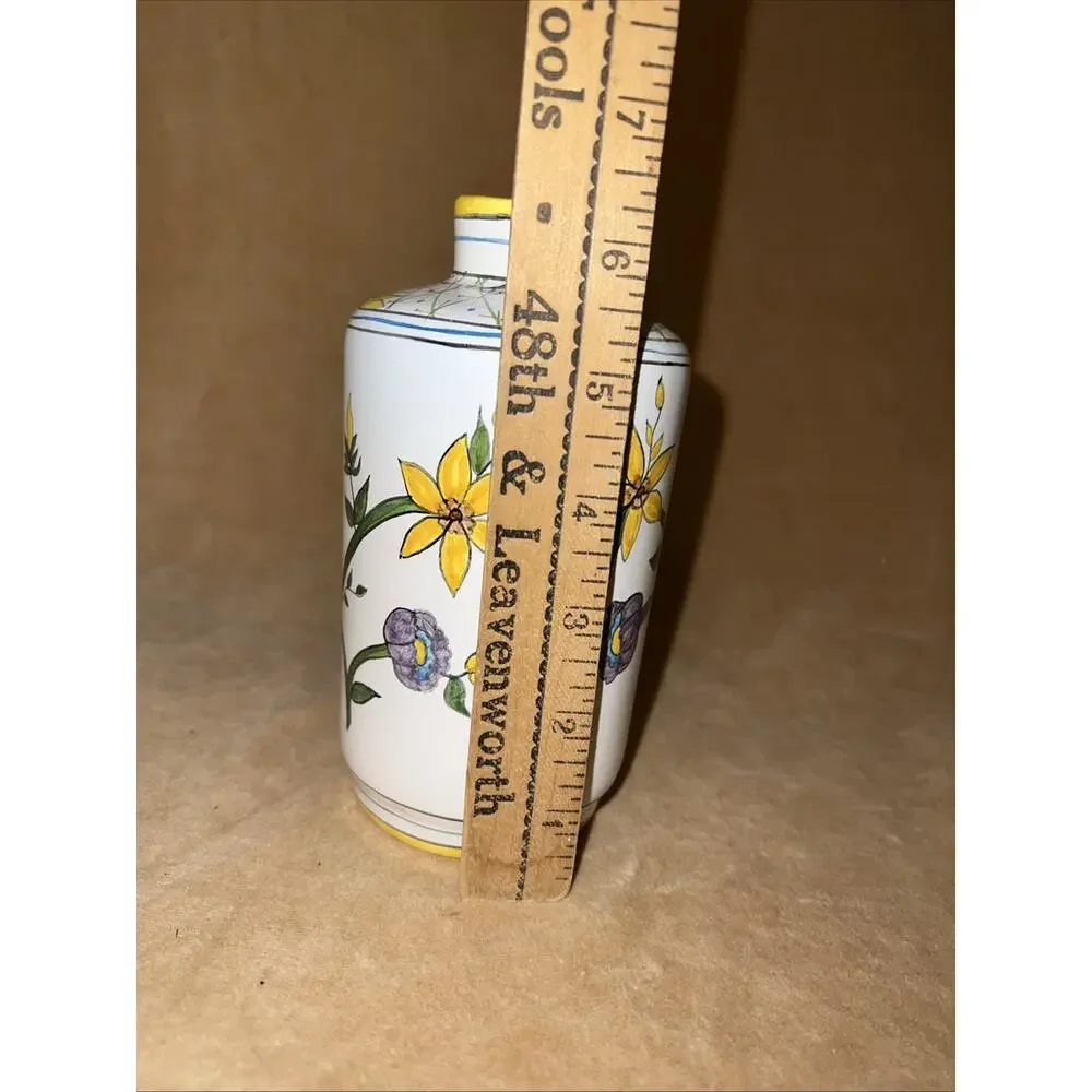 Vintage 1987 HS‎ Ceramica Hand Painted Brazil Floral Bud Vase Yellow Purple 6.5